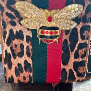 Leopard Print Crossbody Bag with Gold Bee Accent